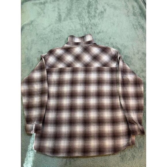 Garage Plaid Flannel Button Up Shirt Brown Cream Size M - Picture 11 of 11